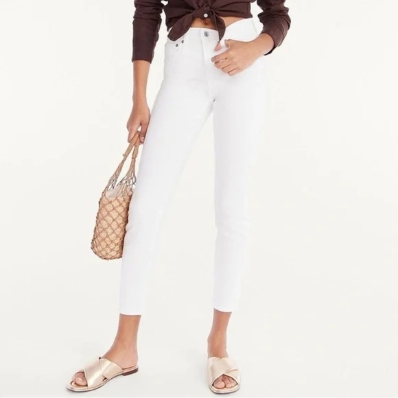 J. Crew 9" High Waisted Mid-Rise Toothpick Skinny Jean in White - Picture 1 of 7